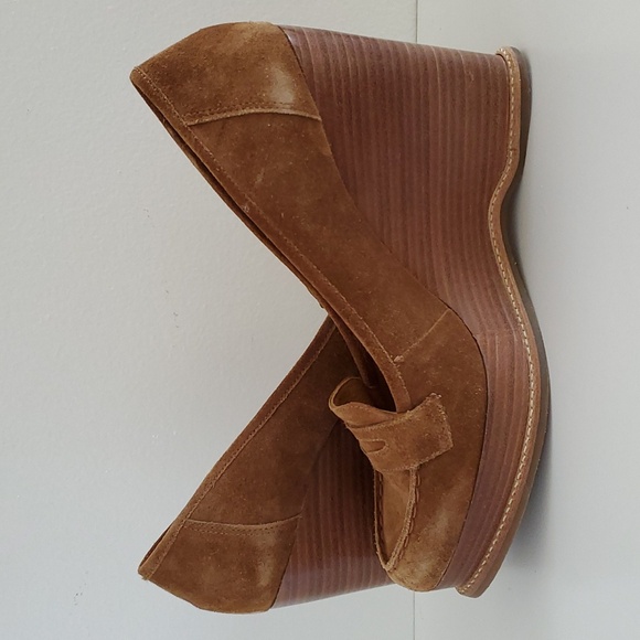 Michael Kors leather loafer wedges in luggage suede 10m - Picture 5 of 9